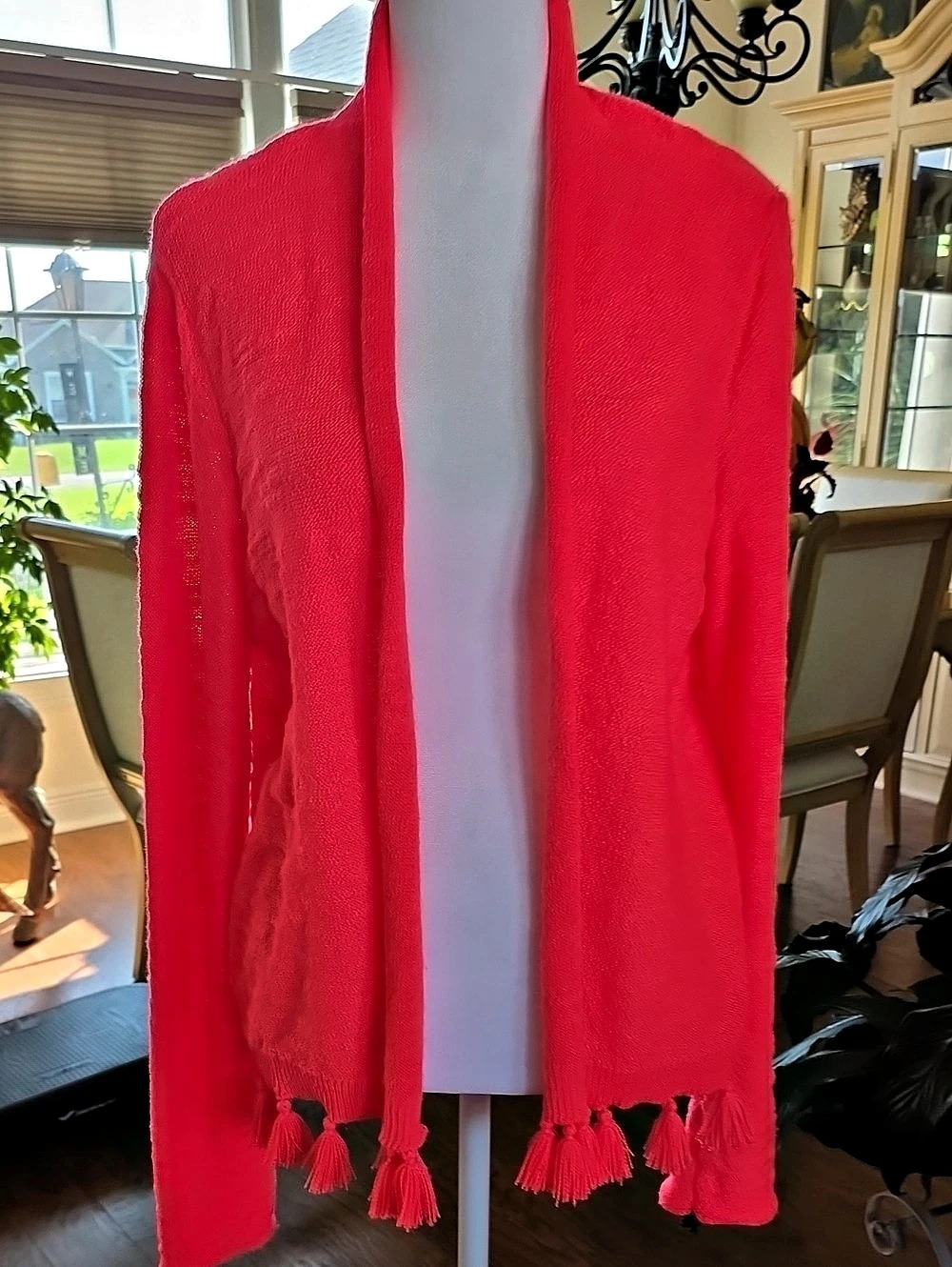 Lilly Pulitzer Coral Open-Front Tassel Cardigan In Size XL Like New